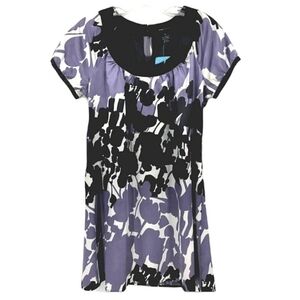 NEW BGBG Maxazria Women’s XS Purple Floral Print Satin Round Neck Shirt Dress